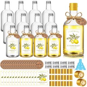 Baderke 12 Set Christmas Plastic Limoncello Bottles 16 oz Christmas Wine Bottles with Caps Labels Stickers Xmas Homemade Limoncello Wine for Home Brewing Xmas Party Favors (Gold)