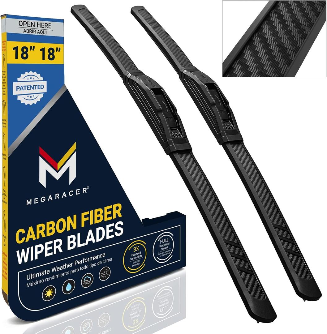 Premium Silicone Windshield Wiper Blades 18" & 18" (2 Pack) for Car & Truck | Carbon Fiber Design, Quiet & Smooth Streak-Free Clean Wipe, All-Season, OEM Quality, Front Automotive Replacement Wipers