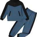 Boys Clothes Solid Color Block Kid Boys' Clothing Sets Stand Collar Half-Zip Sweatsuit 2pcs Outfits with Pocket 6-12y (9-10 Years, Black Blue)