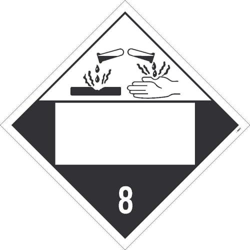 NMC DL12BUV25 Corrosive 8 Graphic Placard – [Pack of 200] 10.75 in. x 10.75 in. Unrippable Vinyl Class 8 Dot Placard Sign