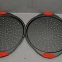 ZOEHROWS 13 Inch Pizza Pan for Oven (2 Pack) Round Pizza Pan with Holes - Non-Stick Carbon Steel Pizza Tray with Silicone Handles - for Cooking, Baking, and Grilling - Dishwasher Safe