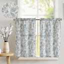 jinchan Floral Kitchen Curtains for Windows 45 Inch Linen Tier Farmhouse Cafe Curtains Country Botanic Small Window Rod Pocket Rustic Flax for Laundry Bathroom RV 2 Panels Blue on Beige