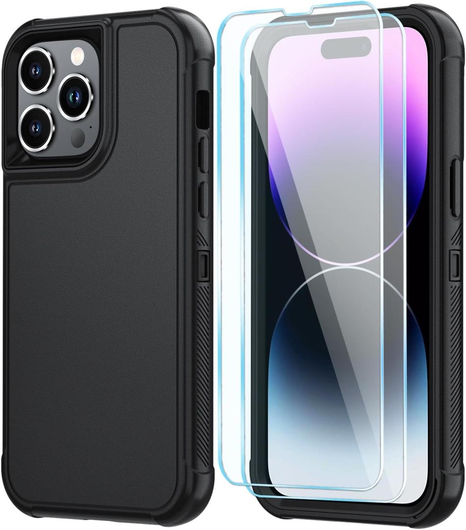 SunStory Compatible with iPhone 14 Pro Max Case with HD Screen Protector, 3-Layer Heavy Duty Full-Body Cover,3 in 1 Hybrid Protective Case for iPhone 14 Pro Max 6.7", Black