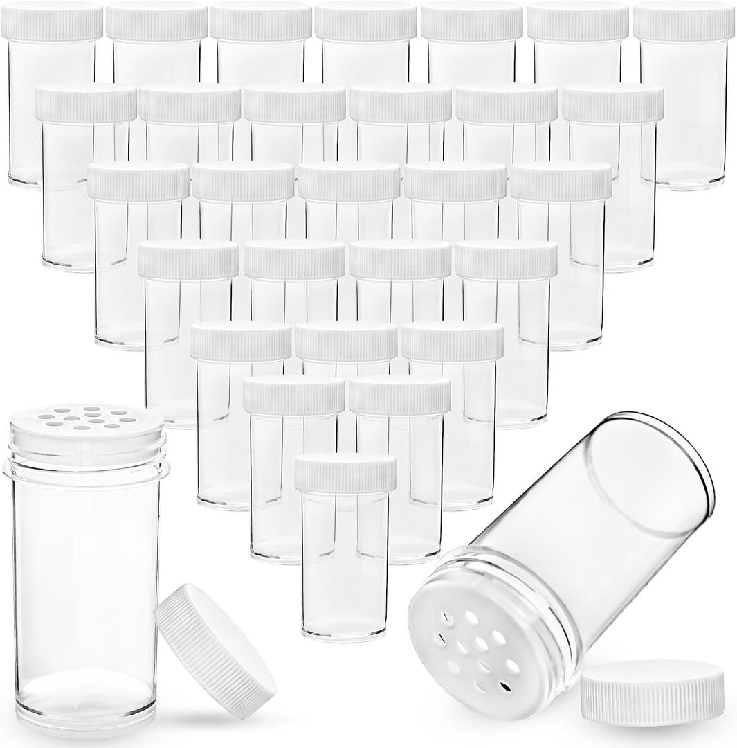 30 Pack 1 oz Mini Plastic Spice Jars with White Caps Clear Empty Spice Bottles with Sifters Small Seasoning Containers for Travel Storing Spice Seasoning Powders