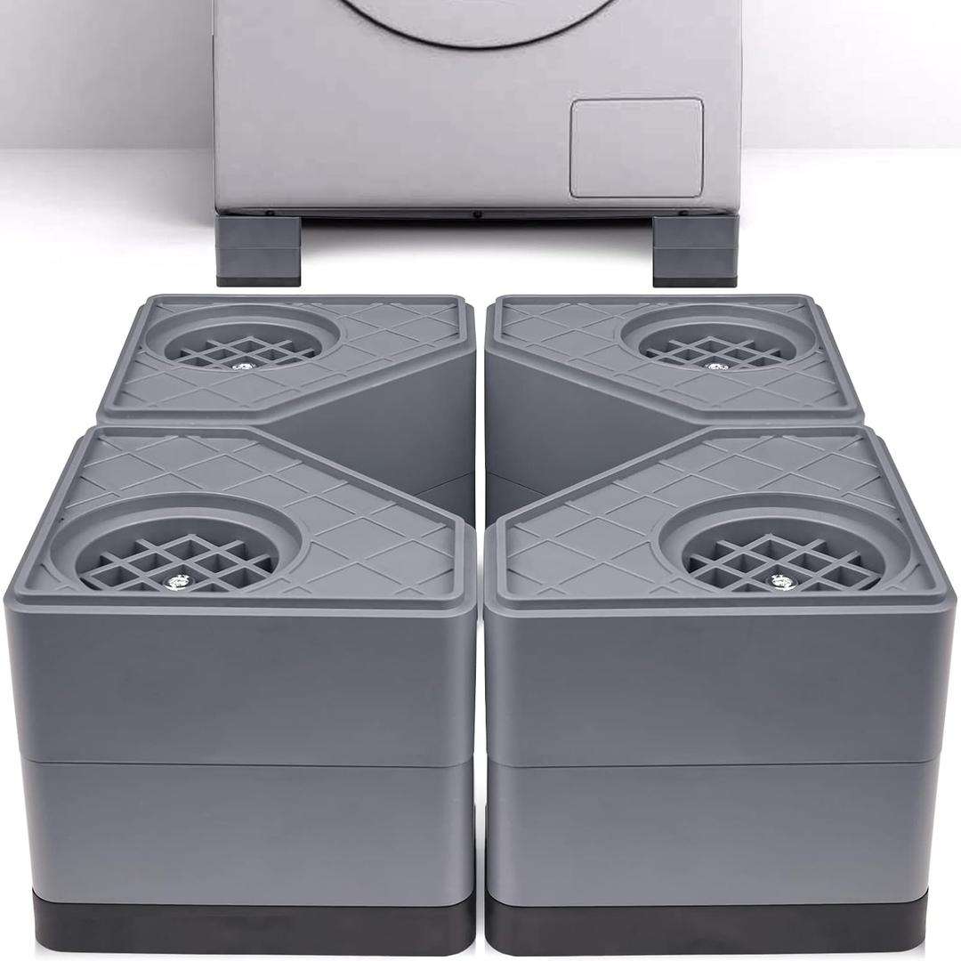 Anti Vibration Pads for Washing Machine - Double Heighten Washer and Dryer Pedestals High Hard Wearing Square Rubber Foot Pads, Noise Cancelling and Shock Support Protects Pedestals, 3.14 Inch Double Heighten