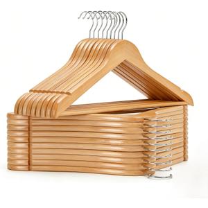 StorageWorks Wooden Hangers 20 Pack, Wood Coat Hangers for Closet, Heavy Duty Clothes Hangers for Suits, Shirts, Pants, Jackets, Natural Wood Color, MISSING 5