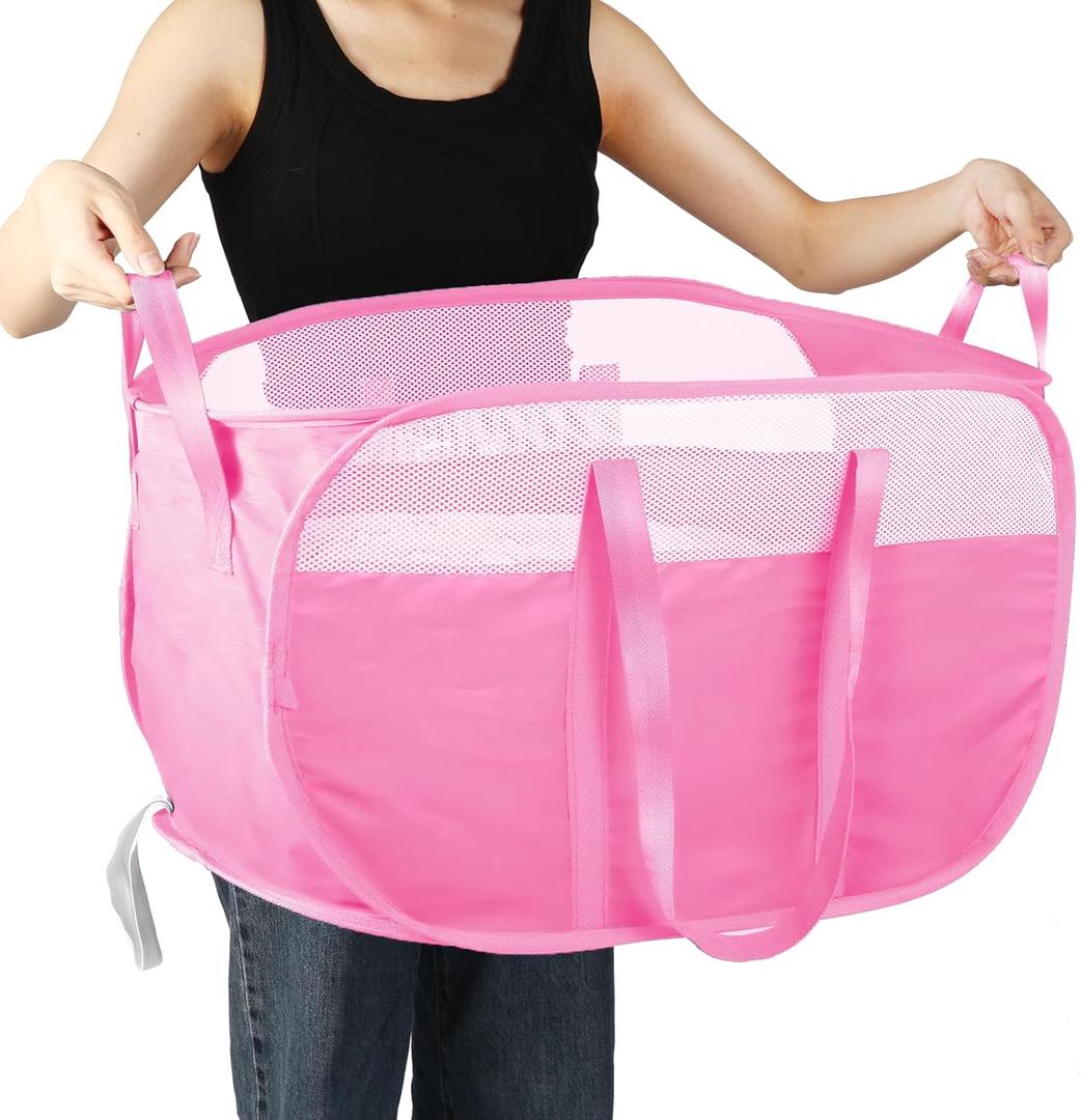 Collapsible Laundry Baskets, Tear Proof Pop Up Laundry Hamper with Dual Handles, Durable Foldable Laundry Basket, Easy to Carry Laundry Hamper for Home, Laundry Room, Bedroom, Dorm, Travel Pink (13.78"L x 23.62"W x 13.78"H)