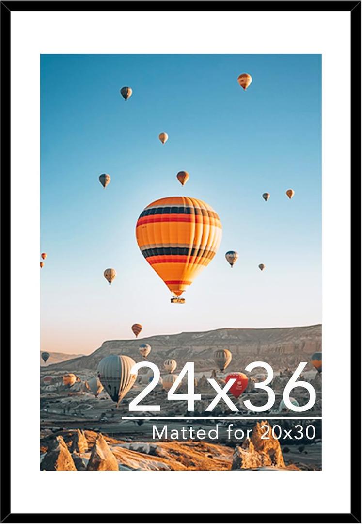 JCJMY 24x36 Picture Frame with 20x30 Mat, Display Photo 20x30 with Mat or 24 x 36 Without Mat, Wall Hanging Large 24 by 36 Poster Frame with Plexiglass, Black