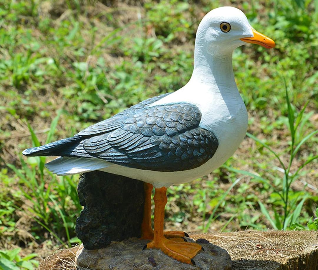 Real Seagull Outdoor Sculpture,Garden Bird Statue,Beach Statue Decor,Resin Animal Seabird Ornaments,Coastal Beach Decor,Patio Decor for Outdoor Table Decorfor Garden,Terrace,Lawn,Yard