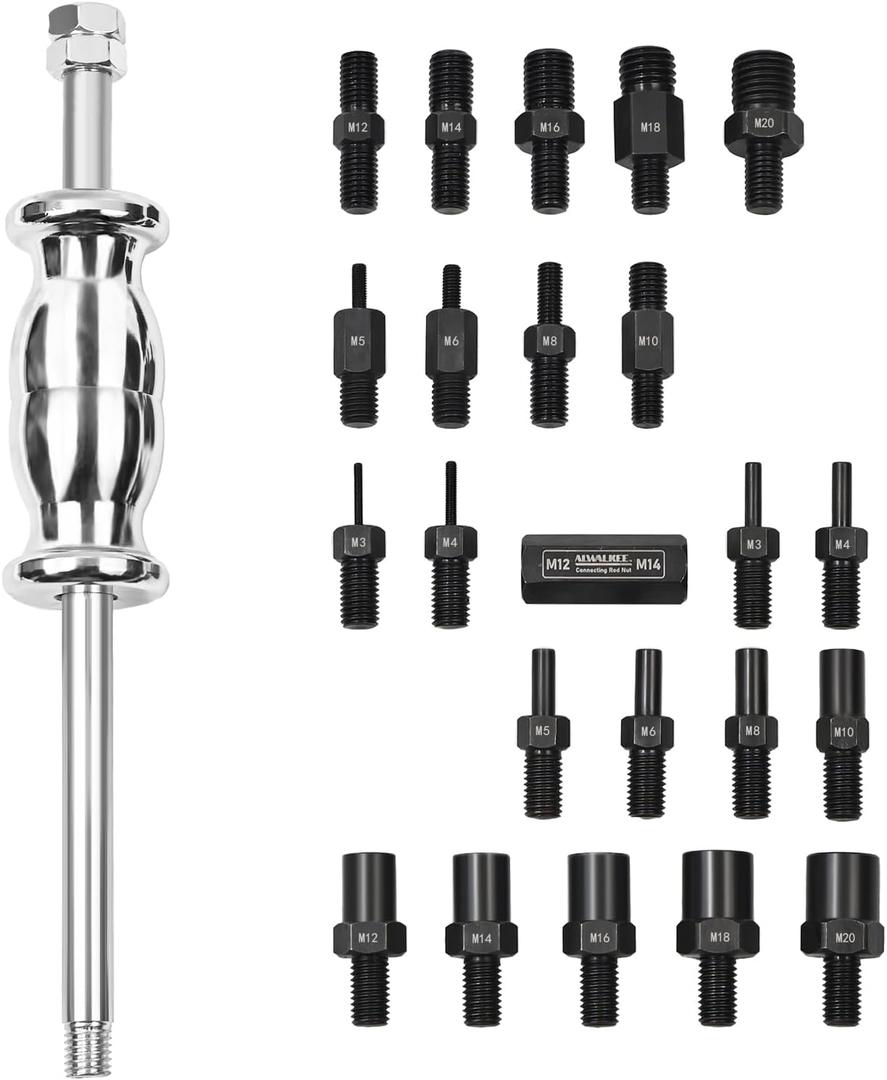 24-Piece Slide Hammer Set, Dowel Pin Puller - Remove Bushings, Bearings, Dowel Pins, Seals, and Frozen Parts with Attachments