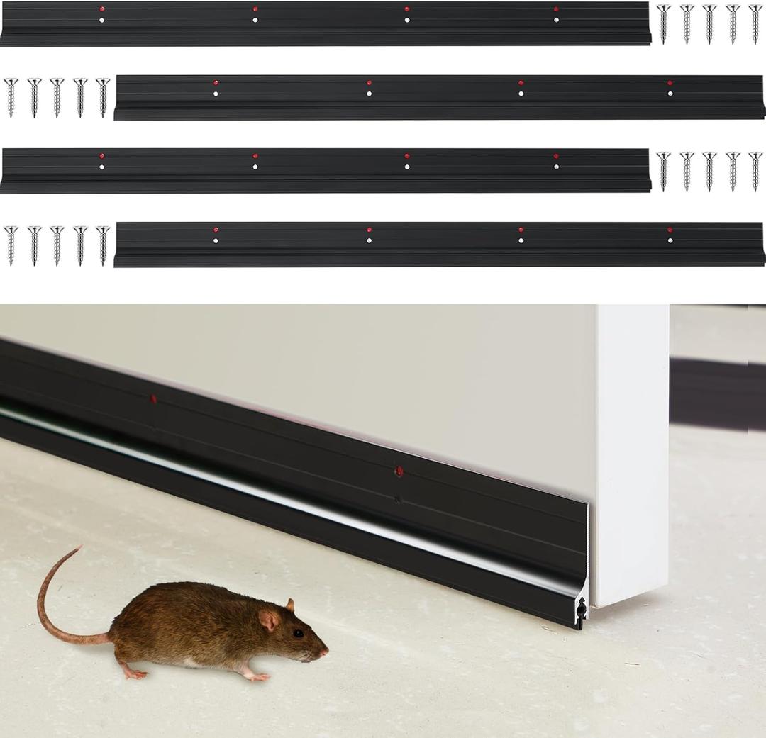 Gisafai 4 Pcs 36'' Metal Door Draft Stopper, Aluminum Door Sweep Mouse Stopper Mice Seal Strip, Noise Blocker Sweep for Keep Rodents Pests Out, Enhanced Weather Sealing, Easy to Install (Black)