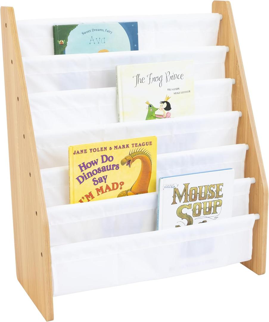 Humble Crew, White/Natural Wood Super Size 6 Tier Kids Book Rack
