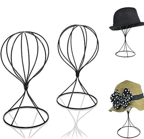 Mydio 2 Pieces Modern Metal Hat Stands Durable Stable Metal Hat Cap Rack Wigs Holder (black)