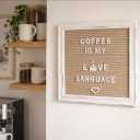 Cappuccino Felt Letter Board Back to School Sign with Rustic Wood White Frame - Farmhouse Letter Board Sign with Stand - Baby Announcement 10x10 Felt Board Changeable Message Board with 350 Letter Set