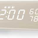 JALL Digital Alarm Clock, with Wooden Electronic LED Time Display, 3 Alarm Settings, Humidity & Temperature Detect, Wood Made Electric Clocks for Bedroom, Bedside (White)