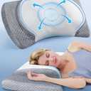 Ultra Comfort Cervical Neck Pillow for Pain Relief, Adjustable Side Sleeper Pillow Fit Shoulder Perfectly, Odorless Ergonomic Memory Foam Pillow w/Armrest Area, Bed Pillows for Back Stomach Sleeping (Gray)