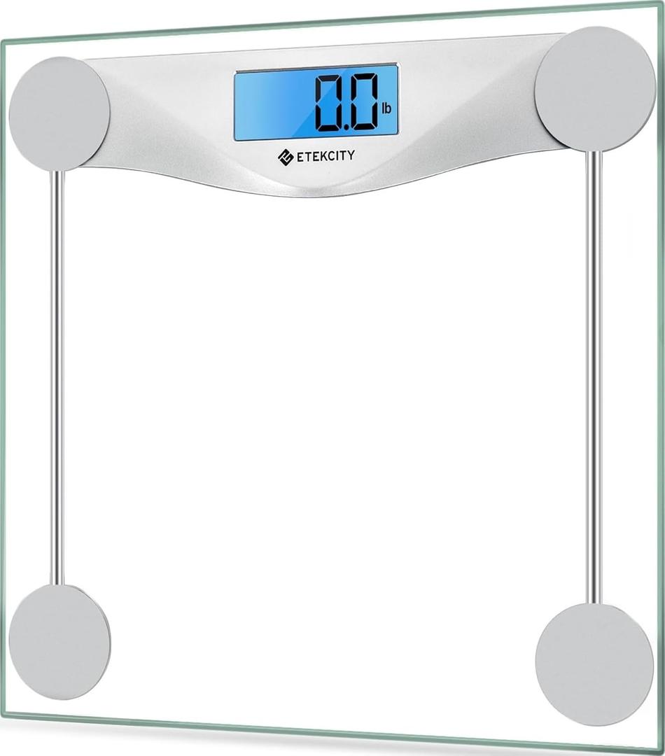 Etekcity Digital Body Weight Bathroom Scale, Large Blue LCD Backlight Display, High Precision Measurements, 6mm Tempered Glass, 400 Pounds, Size: ‎11.9 x 11.9 inches