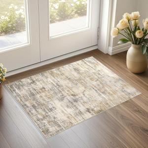 UERMEI 2x3 Washable Entryway Area Rug: Neutral Abstract Small Floor Carpet Soft Low Pile Non-Slip Indoor Door Mat for Kitchen Hallway Stain Resistant for Pets and Kids Room Golden Brown