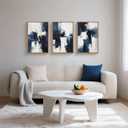 HLNIUC Navy Blue Abstract Wall Art Set of 3, Gray White Modern Neutral Art Decor(16x24), Minimalist Brush Strokes Wall Painting, Dark Geometric Textured Canvas Prints for Living Room, Bedroom, Office