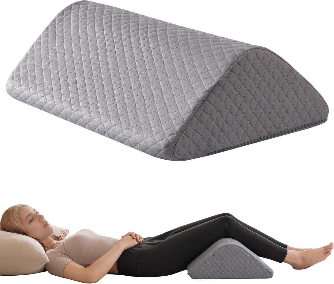 Knee Wedge Pillow 6.3'' for Post-Surgery Recovery-Leg Elevation Support for Sleep Position, Alleviating Lower Back & Hip Pain Enhancing Circulation in Ankles Legs Triangle Pillow with Removable Cover (19.7*14.2*6.3 Inchfor height under 5'3", Dark Gray)