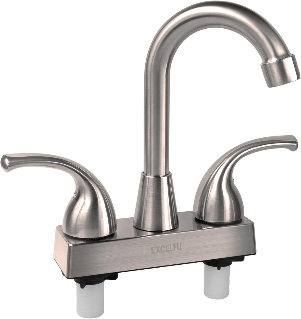 RV Bathroom Faucet, 4 inch RV Bathroom Sink Faucet Replacement for Campers, Motorhome, Travel Trailer, Boat with Classical Lever Handles and 6-inch High Spout (Brushed Satin Nickel)