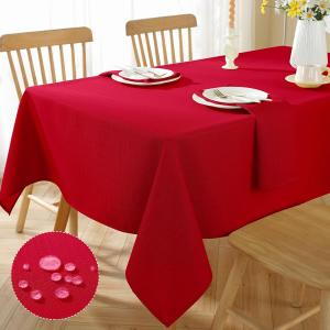 SASTYBALE Christmas Tablecloth Rectangle Waterproof Wrinkle Fee Textured Fabric Table Cloth, Soft Faux Linen Table Cover for Xmas, Holiday, Winter, Party, Banquet (52 x 70 Inch Rectangular, Red)