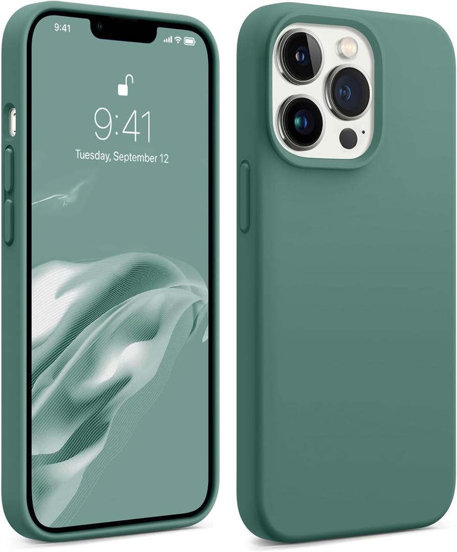 AOTESIER Magnetic for iPhone 13 Pro Phone Case, [Compatible with MagSafe][Military Shockproof Protection]Silicone Case with Soft Microfiber Lining, Camera & Screen Protection 6.1 inch, Midnight Green