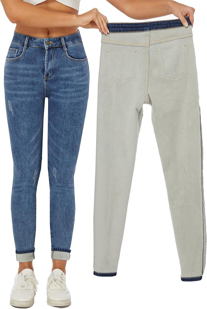 Yehopere Women's Winter Fleece Lined Jeans Slim Fit Warm Skinny High Waist Denim Jean (Large, Light Blue)