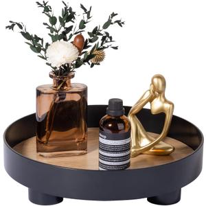 Decorative Tray Coffee Table Tray Round Trays for Home Decor Bathroom Counter Tray Perfume Organizer for Dining Table, Dresser, Kitchen,12 Inch, Black
