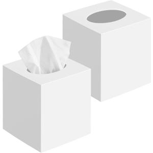 2 Pack Tissue Box Cover, Square Plastic Tissue Holder Non-Slip Base, White