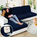 YEMYHOM Clearance Sectional Couch Covers for L Shaped Chaise Lounge 1 Piece Separate Cushion Couch Universal Replacement Large Checkered Furniture Protector with Elastic Bottom (Chaise Cover, Navy)