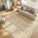jinchan Haden 8x10 Large Area Rug for Living Room Vintage Floral Cottage Rug Soft Non-Slip Low Pile Washable Bedroom Dining Room Home Decor Girls Dorm Carpet Teal Blue