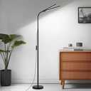 LED Floor Lamp, 18W/2000LM Bright Reading Floor Lamp for Office with Double Head, Adjustable Gooseneck Dimmable Modern Standing Light for Lash Extension Craft, Eye Caring Floor Lamps for Living Room (Black)