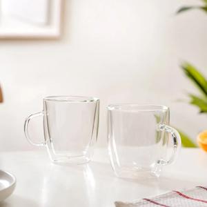 Double Wall Transparent Glass Cup Set Of 2 280ml Online - Premium Coffee Mug 