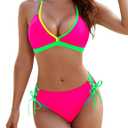 Blooming Jelly Women's Bikini Set Two Piece Swimsuit Triangle Top String Mid Rise Bottom Cheeky Bathing Suit (Large, Hot Pink)