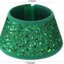 2 x 7.5 Inch Glittering Christmas Tree Collar, Sequin Rustic Mini Tree Skirt Base Cover for Small Tabletop Trees, Holiday Home Decor Gift, Green