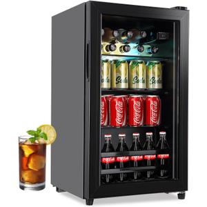 Mini Fridge with Glass Door, 3.0 Cu.ft Small Beverage Refrigerator for Bedroom, Office, Bar, Living Room, RV - Compact Drink Fridge for Soda, Beer - Adjustable Temperature Control, Black