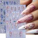 Classical Flower Nail Stickers for Nail Art - Spring Nail Decals Pink Blue Floral Nail Art Stickers 3D Self-Adhesive Nail Supplies DIY Flowers Manicure Decoration for Women 2Pcs
