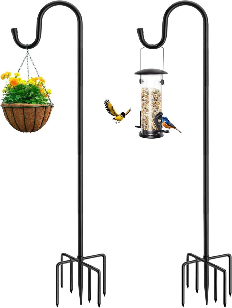 ANIDEER 84" Shepherds Hooks for Outdoor, Heavy Duty Garden Bird Feeder Pole Hanging Bird Feeder, Solar Light Lanterns, Outdoor Plant Hanger Hook with 7 Base Prongs, 2 Packs