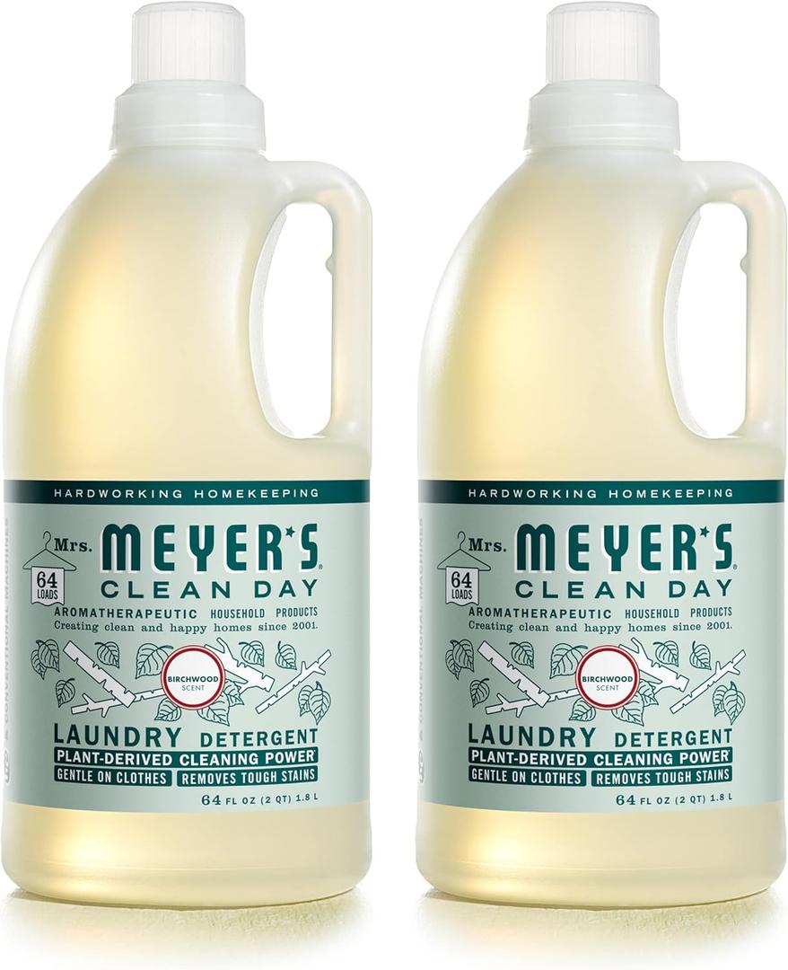 MRS. MEYER'S CLEAN DAY Liquid Laundry Detergent, Infused with Essential Oils, Birchwood, 64 Fl oz (Pack of 2)