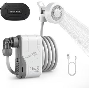 FLEXTAILGEAR MAX Shower Portable Shower for Camping, Rechargeable Outdoor Camping Shower, Portable Shower Pump with USB-C,Shower Pump for Hiking, Car wash, Pet Cleaning, Beach Vacations (Pearl White)