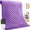 King Size Heating Pad for Back Pain 32"x24" Extra Large Electric Heating Pad for Period Cramps Relief & Body Neck Shoulder Auto Shut Off Heat Pad Temperature Settings Machine Washable Purple