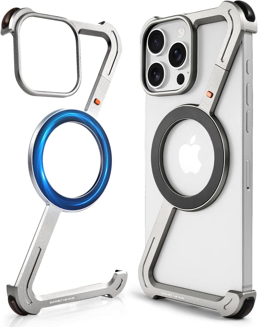 OATSBASF Minimalist Phone Case Compatible with iPhone 16 Pro 6.3", [Compatible with Magsafe] Aluminum Metal Frameless Design Bumper Z Case, Protective Shock Grade Shell, Natural Titanium