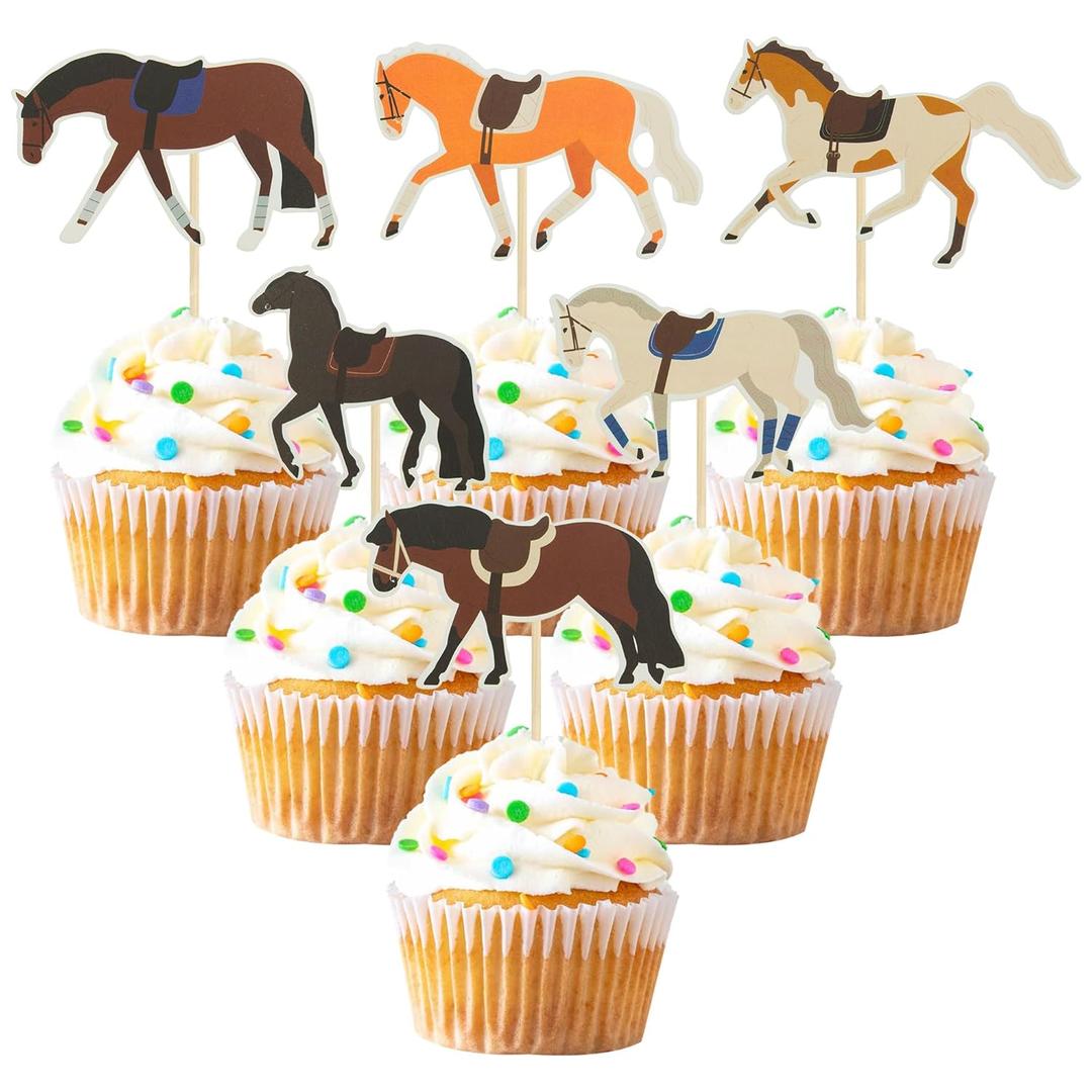 Gyufise Horse Cupcake Toppers - 36 Pcs Set 300g Glitter Card Stock, Food-Grade Toothpick, for Horse Racing Party, Baby Shower, Wedding, Birthday Party Supplies
