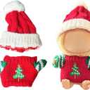 17cm Dolls Christmas Outfit - 2-Piece Clothing Set for Labubu Clothes Set Including a Knitted top&hat Accessories, Christmas Clothes for Labubu Dolls Accessories- (No Doll)