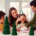 Set of 3 Christmas Tree Velvet Decorations,Dark Green Modern Velvet Cone Christmas Tree Figurine Centerpieces Gifts for Xmas Holiday Table Mantel Living Room Home Decor