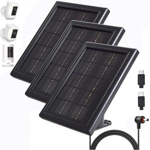 BOBUY Ring Camera Solar Panel Charger, 5V 3.5W Solar Charger Compatible with Ring Spotlight Cam/Stick Up Cam Battery Outdoor Wireless Surveillance Camera, 16.4ft Cable (Black, 3 Pack)