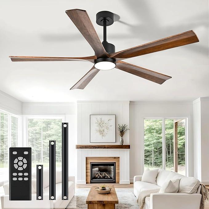 heimo 60 Inch Ceiling Fans with Lights and Remote, Wood Indoor Outdoor Ceiling Fan with Light for Patios Living Room Bedroom 5 Blades Large Mid Century Modern Waterproof Outside Fan (Walnut)