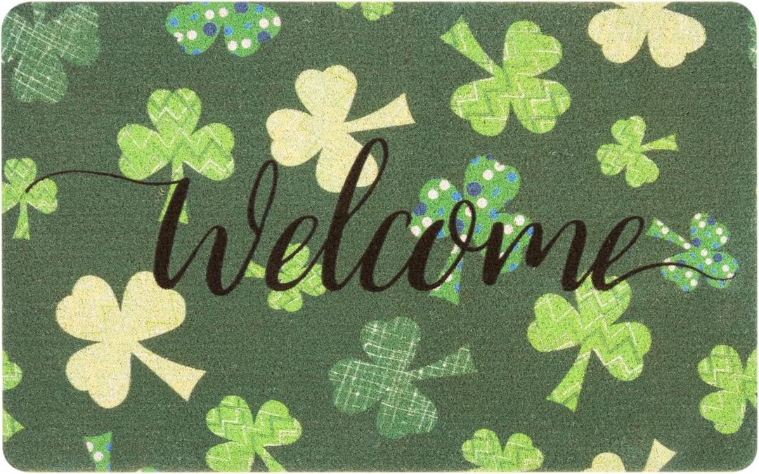 St Patricks Welcome Doormat Outtdoor Entrance Doormat Non Slip Rug for Yard Kitchen Indoor Entry 17 x 29 Inch (Shamrock)