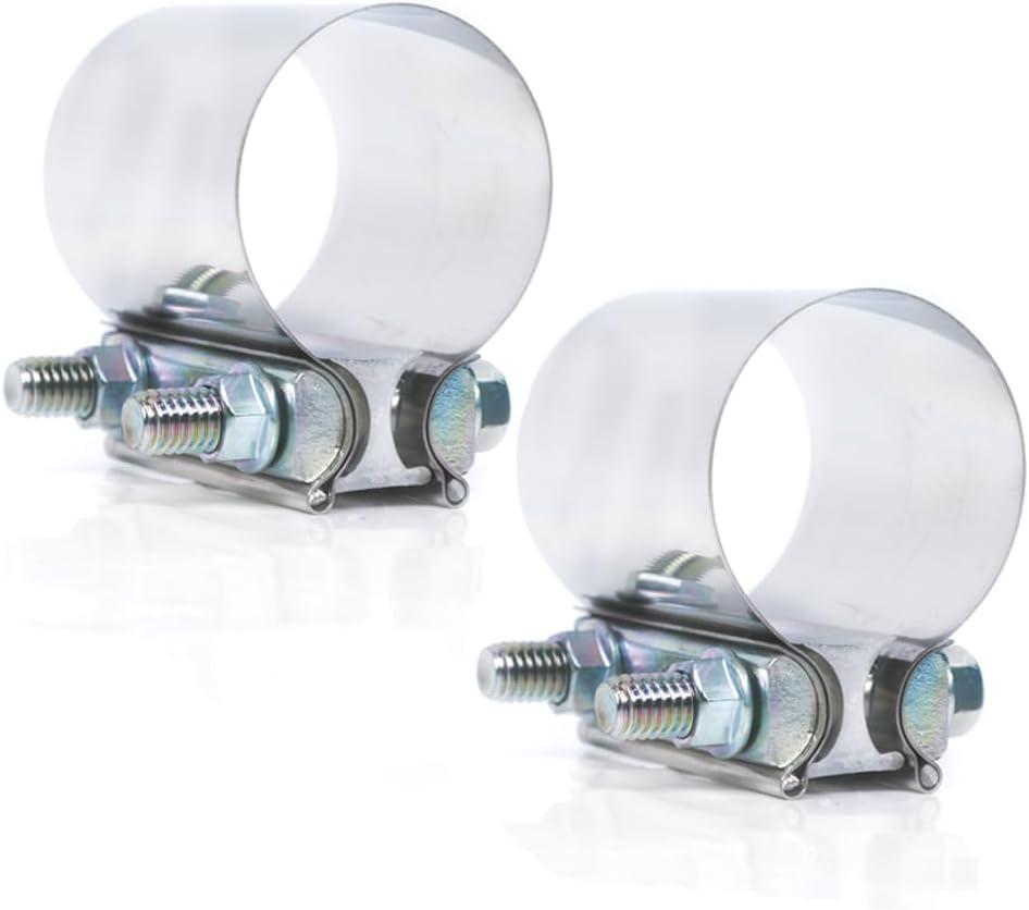 3 inch Exhaust Clamps, ID 3" Exhaust Lap Joint Butt Clamps, T304 Stainless Steel Band Clamp w/High Grade Bolts (2 Pieces)
